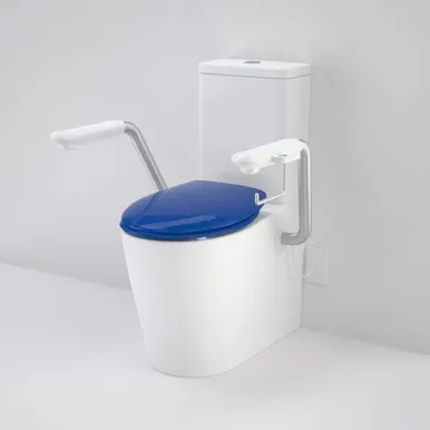 Care 660 Cleanflush Wall Faced Cc Easy Height Be Suite With Nurse Call Armrests Left & Caravelle Double Flap Seat Sb In White By Caroma