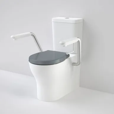 Opal Cleanflush® Easy Height Wall Faced Close Coupled Suite With Double Flap Seat Anthracite Grey & Armrest Nth In White By Caroma