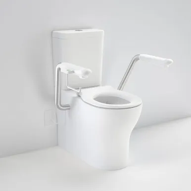 Opal Cleanflush Easy Height Wall Faced Close Coupled Suite With Single Flap Seat Black And Nurse Call Armrest Right In White/Black By Caroma