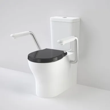 Opal Cleanflush Easy Height Wall Faced Close Coupled Suite With Double Flap Seat Black And Armrest In White/Black By Caroma