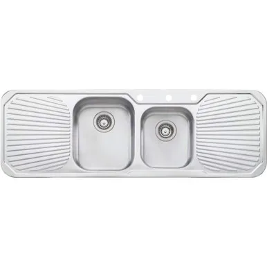 Petite Sink 1&3/4 Bowl With Double Drainer Pe341 1430mm X 480mm One Tap Hole Topmount | Made From Stainless Steel By Oliveri