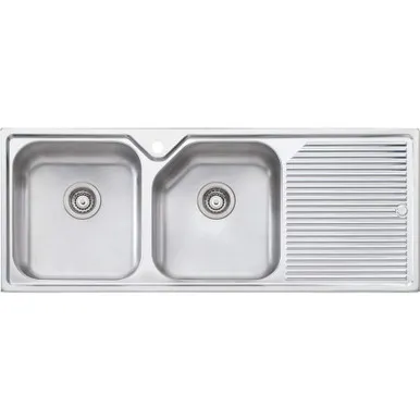 Nu-Petite Double Bowl Topmount Sink With Drainer Left Bowl 1 Tap Hole | Made From Stainless Steel By Oliveri
