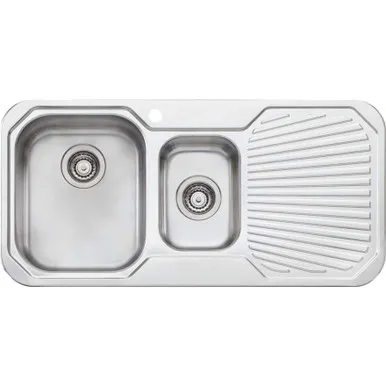 Petite Sink 1&1/2 Left Hand Bowls With Drainer Pe301 One Tap Hole Topmount | Made From Stainless Steel By Oliveri