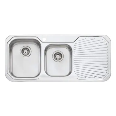 Petite Sink 1&3/4 Left Hand Bowls & Drainer Pe311 1060mm X 460mm One Tap Hole Topmount | Made From Stainless Steel By Oliveri