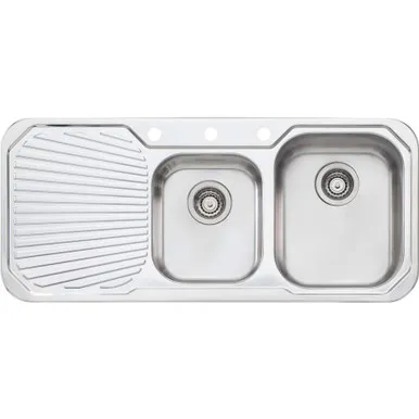 Petite 1&3/4 Topmount Sink Right Hand Bowls With Drainer Pe312 1080mm X 460mm One Tap Hole | Made From Stainless Steel By Oliveri