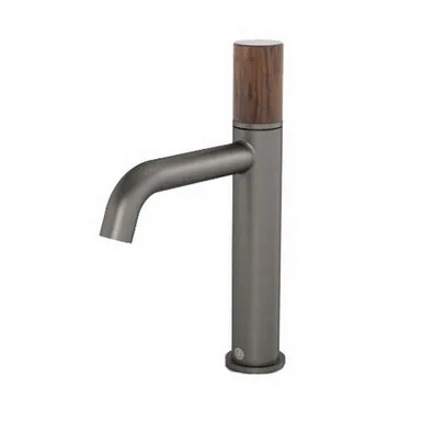 Elvire Progressive Basin Mixer 135mm Reach 6Star 4.5L/Min Body Dark Wood Handle | Made From Brass In Gunmetal By Caroma
