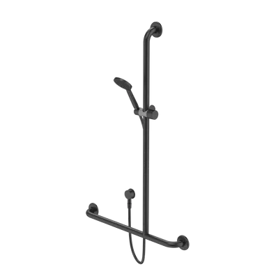 Care Support Shower Set With Inverted T Rail Rh In Matte Black By Caroma