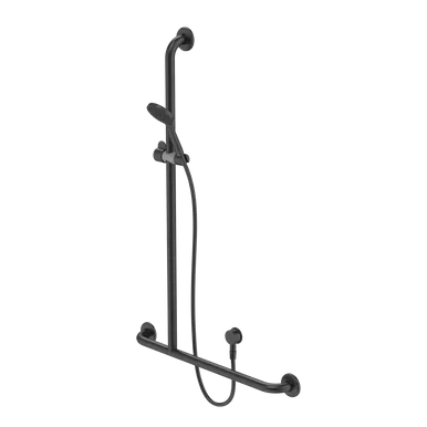 Care Support Shower Set With Inverted T Rail Lh In Matte Black By Caroma