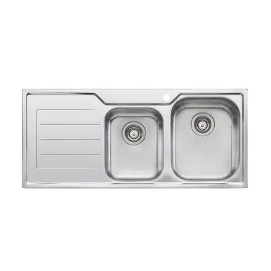 Flinders Sink 1&3/4 Right Hand Bowls With Drainer 1080mm X 480mm (Available 0 To 3 Tap Hole - Specify When Ordering) Top Mount | By Oliveri