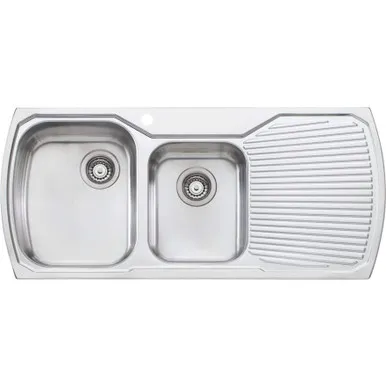 Monet Sink 1&3/4 Left Hand Bowls With Drainer Mo711 1100mm X 500mm 1 Tap Hole Topmount | Made From Stainless Steel By Oliveri