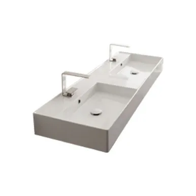 Teorema Wall Basin 1415mm X 460mm X 160mm Double Bowl Gloss | Made From Ceramic In White/Gloss White By ADP