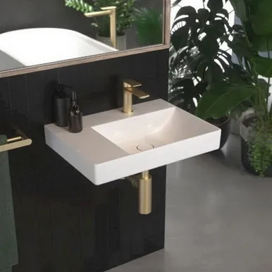 Urbane II Left Hand Shelf Wall Basin 600mm X 440mm X 187mm No Overflow 1 Tap Hole | Made From Ceramic In White By Caroma