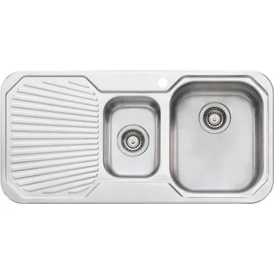 Petite Sink 1&1/2 Right Hand Bowls With Drainer Pe302 One Tap Hole Topmount | Made From Stainless Steel By Oliveri