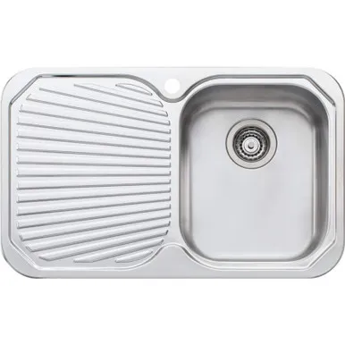 Petite Single Left Hand Bowl With Drainer Pe322 750mm X 460mm One Tap Hole Topmount | Made From Stainless Steel By Oliveri