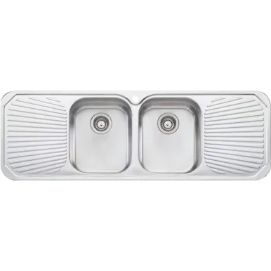 Petite Sink Double Bowl With Double Drainer Pe353 1430mm X 480mm One Tap Hole Topmount | Made From Stainless Steel By Oliveri