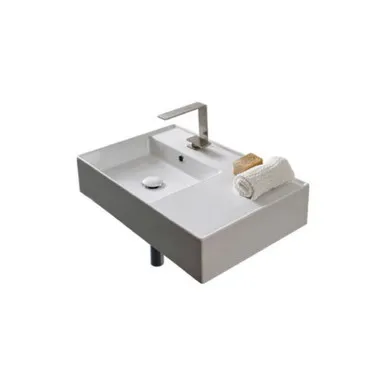 Teorema Wall Basin 600mm X 440mm X 140mm Left Offset Bowl Gloss | Made From Ceramic In White/Gloss White By ADP