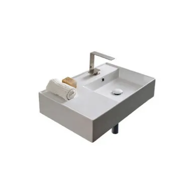 Teorema Wall Basin 600mm X 440mm X 140mm Right Offset Bowl Gloss | Made From Ceramic In White/Gloss White By ADP