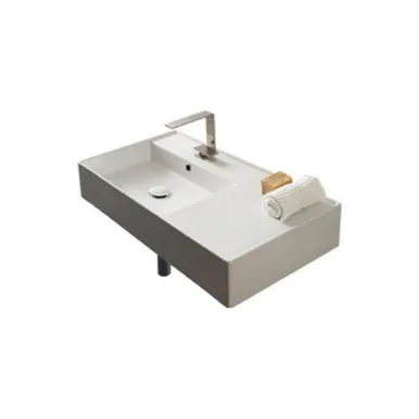 Teorema Wall Basin 810mm X 440mm X 140mm Left Offset Bowl Gloss | Made From Ceramic In White/Gloss White By ADP