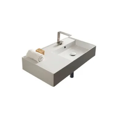 Teorema Wall Basin 810mm X 440mm X 140mm Right Offset Bowl Gloss | Made From Ceramic In White/Gloss White By ADP