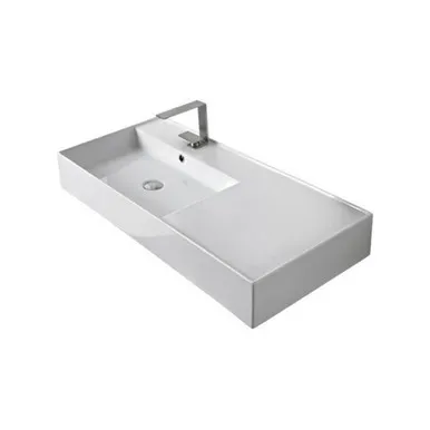 Teorema Wall Basin 1010mm X 460mm X 140mm Left Offset Bowl Gloss | Made From Ceramic In White/Gloss White By ADP