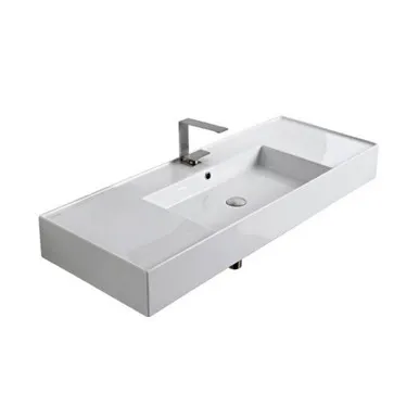 Teorema Wall Basin 1210mm X 460mm X 160mm Centre Bowl Gloss | Made From Ceramic In White/Gloss White By ADP