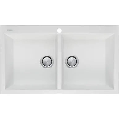 Santorini Double Bowl Topmount Sink 860mm X 510mm 1 Tap Hole | Made From Granite/Acrylic In White By Oliveri