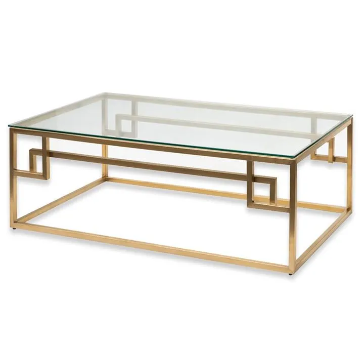 Ex Display - Anderson 1.2m Coffee Table - Glass Top - Brushed Gold Base by Interior Secrets - AfterPay Available