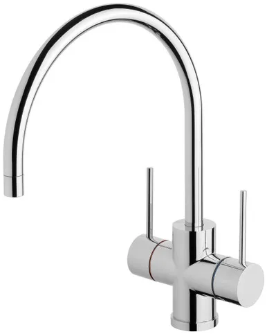 Vivid Slimline Sink Mixer (Twin Handle 220mm Gooseneck) 4Star | Made From Brass In Chrome Finish By Phoenix