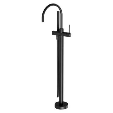Vivid Slimline Floor Mounted Bath Mixer With Hand Shower 3Star | Made From Brass In Matte Black By Phoenix