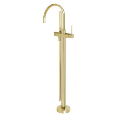 Vivid Slimline Floor Mounted Bath Mixer With Hand Shower 3Star Brushed In Gold By Phoenix