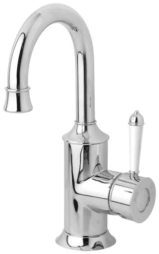 Nostalgia Hob Basin Mixer Gooseneck Spout (White Handle) 4Star Chrome In White/Chrome Finish By Phoenix