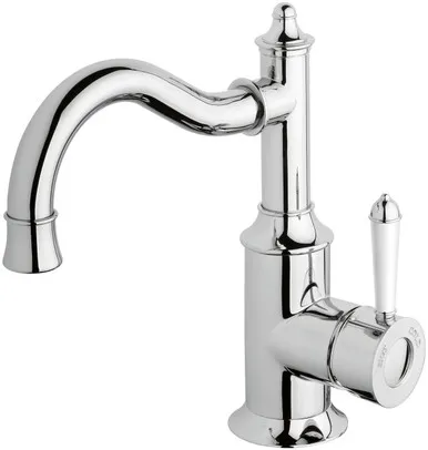 Nostalgia Hob Basin Mixer 160mm Shepherds Crook (White Handle) 4Star Chrome In White/Chrome Finish By Phoenix