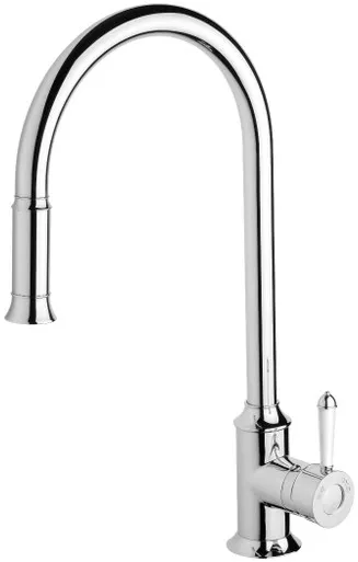 Nostalgia Sink Mixer With Pull-Out Spray & Matte White Handle 4Star Chrome In White/Chrome Finish By Phoenix