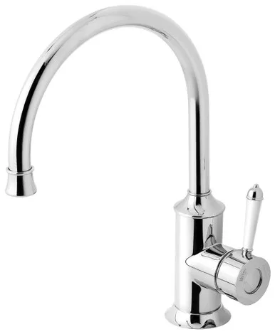 Nostalgia Sink Mixer 220mm Gooseneck (White Handle) 4Star Chrome In White/Chrome Finish By Phoenix