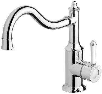 Nostalgia Sink Mixer 220mm Shepherds Crook (White Handle) 4Star Chrome In White/Chrome Finish By Phoenix
