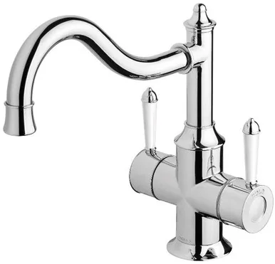 Nostalgia Sink Mixer Shephers Crooktwin White Handles 4Star Chrome In White/Chrome Finish By Phoenix