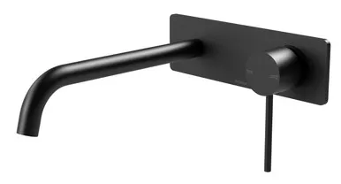 Vivid Slimline Wall Basin Mixer Set With 230mm Curved Spout 5Star In Matte Black By Phoenix