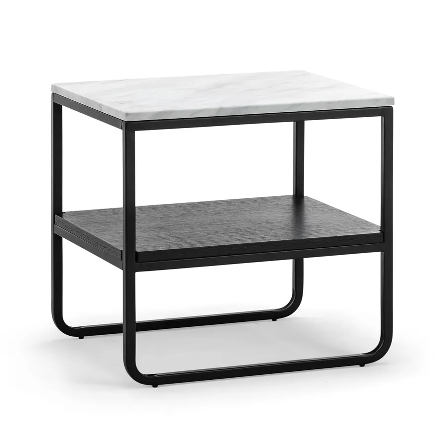 Estoria White Marble Square Side Table, Black