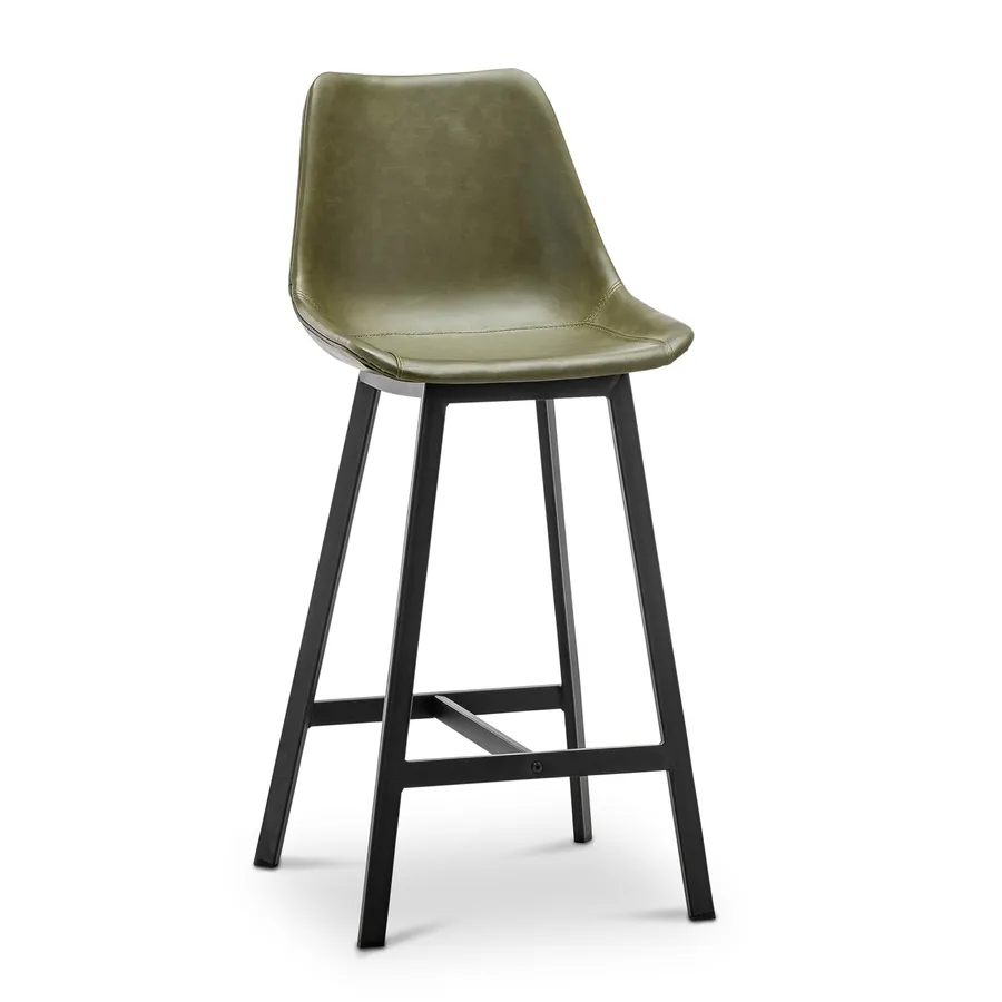 Hanns Set of 2 67cm Premium Vegan Leather High Back Barstool, Vintage Green