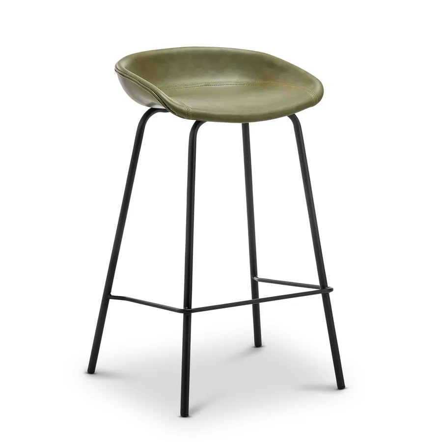 Brandon Set of 2 Vegan Leather Barstool, Vintage Green