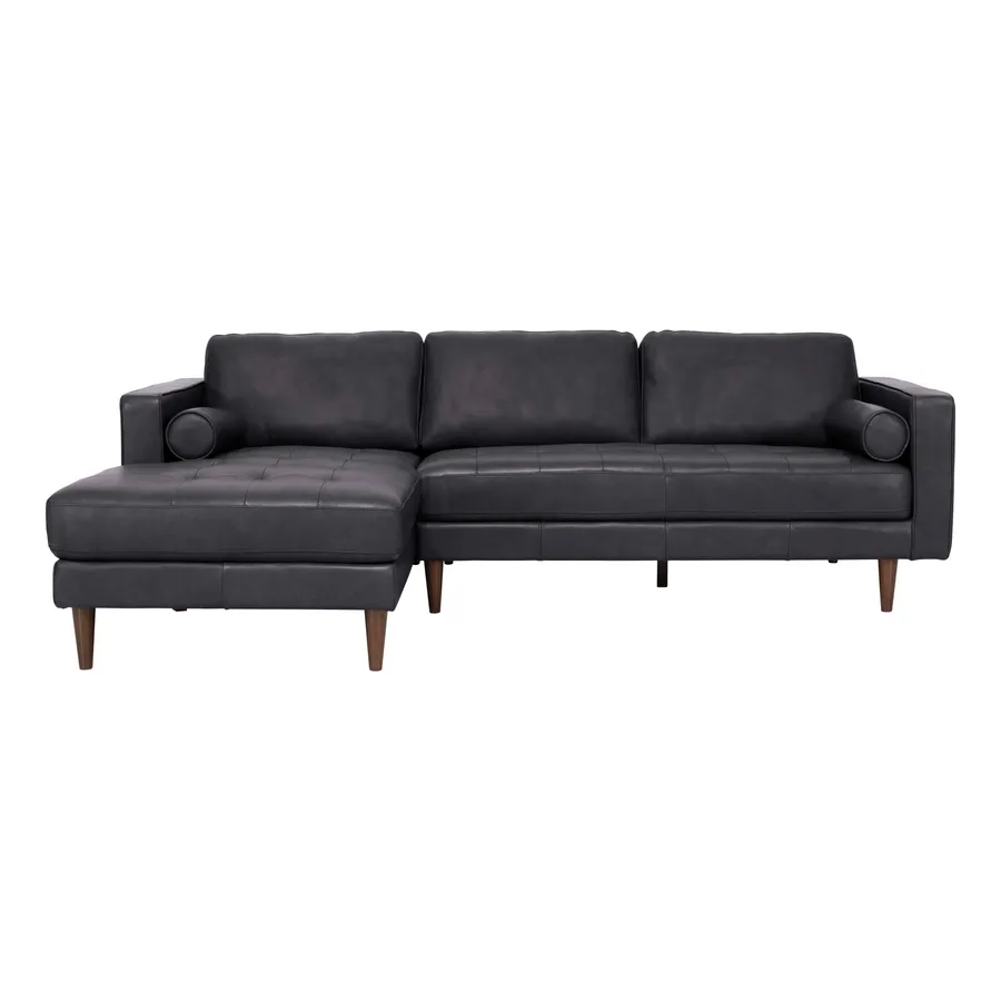 Kobe 3 Seater Sofa + Chaise LHF in Alpine Leather Black