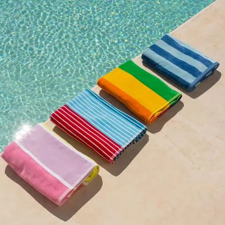 Sorrentina Stripe Beach Towel - Velour, Red - Canningvale