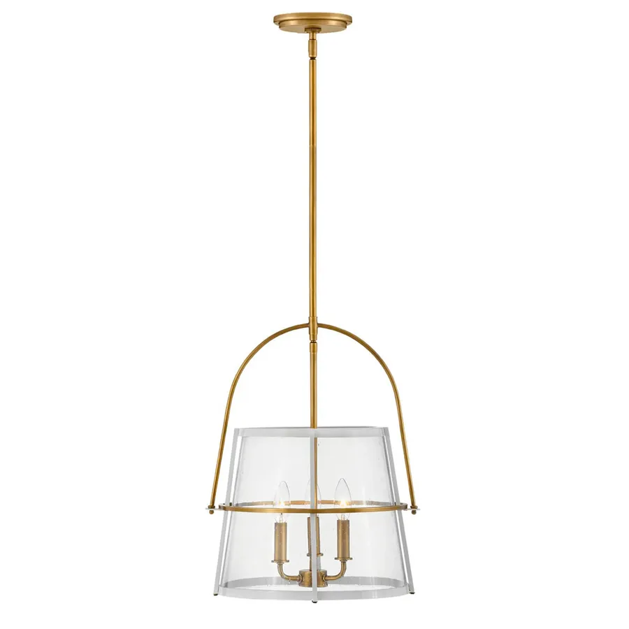 Hinkley Tournon 3 Light Glass Pendant (E12) Heritage Brass & White
