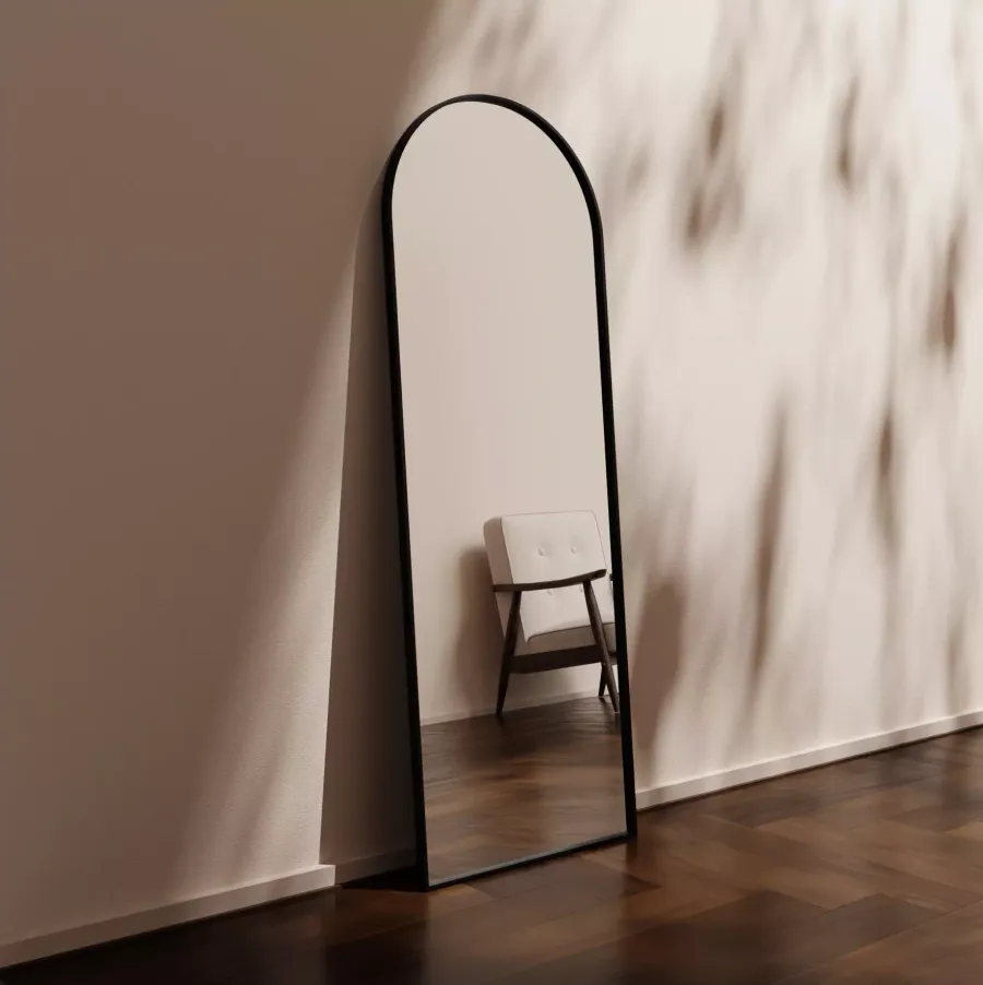 Full Length Arch Leaner Mirror Matt Black - 2 Sizes 1700mm x 610mm