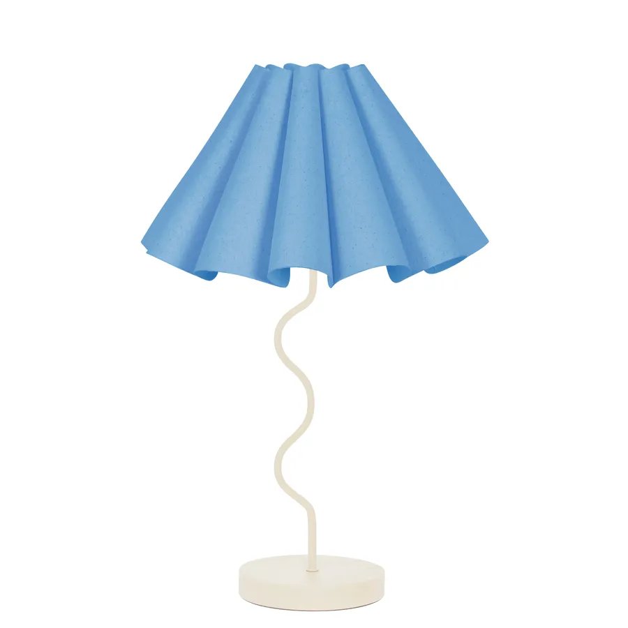 Paola & Joy Cora Pleated Table Lamp with Squiggle Base (E27) Tranquil Blue & White