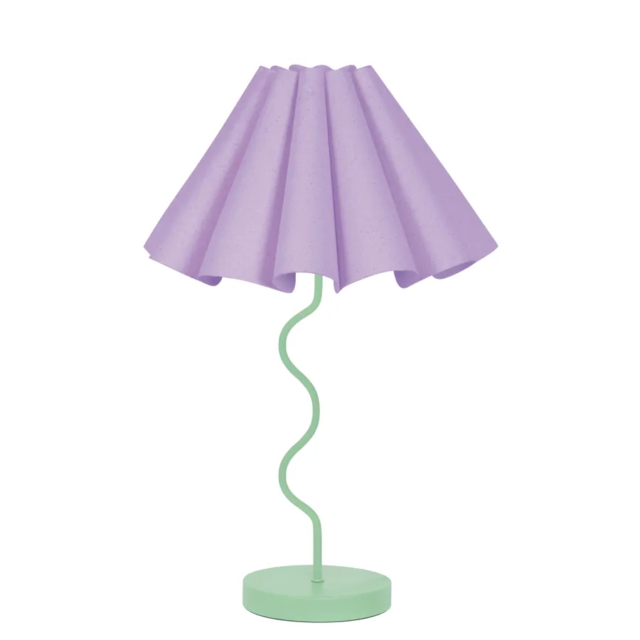 Paola & Joy Cora Pleated Table Lamp with Squiggle Base (E27) Lilac & Pastel Green