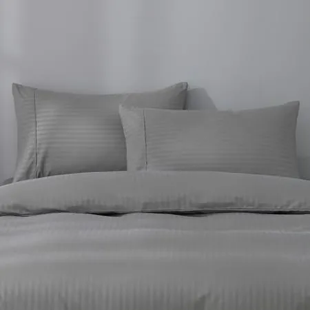 Caressa Stripe Quilt Cover Set - Microfibre, Single, Grey - Canningvale