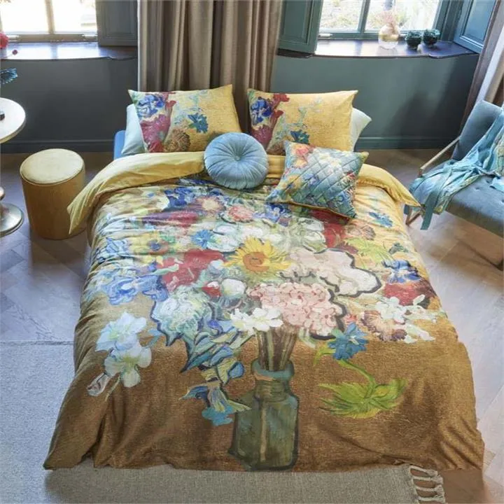 Bedding House Van Gogh Bouquet d?Anniversaire Cotton Sateen Gold Quilt Cover Set