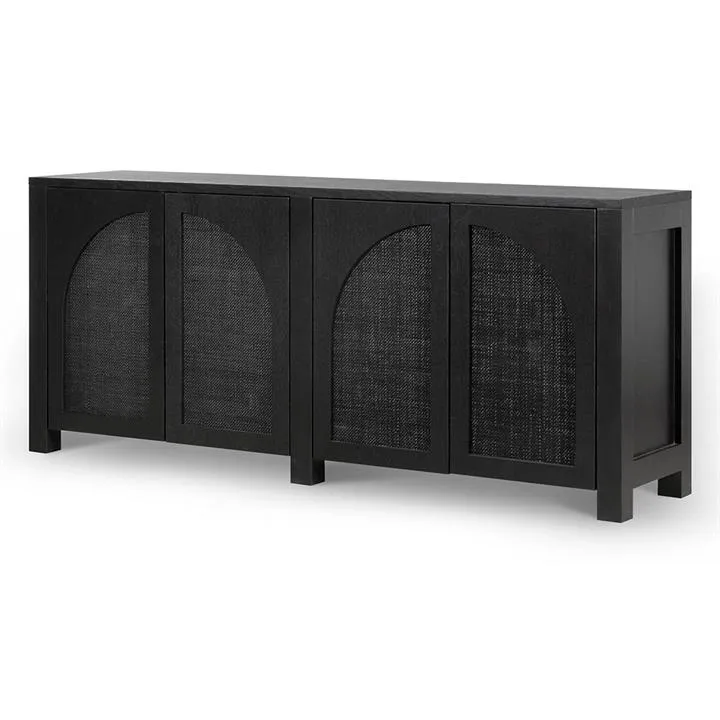 Lucius 1.95m Black Oak Sideboard Unit - Rattan by Interior Secrets - AfterPay Available