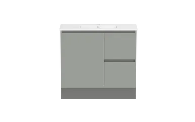Ascot Floor Or Wall Mount Slim Vanity 900mm 2 Drawer Rh 1 Door Nouveau | Made From MDF In Grey By Raymor